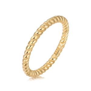 Polished gold S925 sterling silver twisted rope ring with elegant braided texture