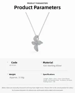 Detailed specs of S925 sterling silver butterfly necklace with 5A zircon and 14K plating
