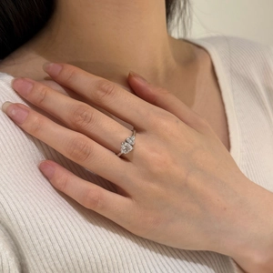 Elegant S925 sterling silver ring with double heart-shaped cubic zirconia crystals