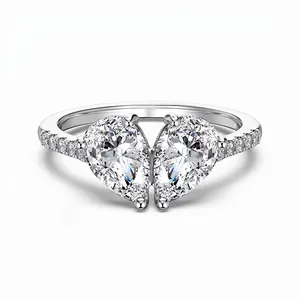 925 Sterling Silver Double Pear Shaped Waterdrop Ring For Women Zirconia Inlaid Light Luxury Wedding Party Jewelry Ring