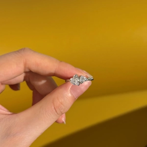 Elegant S925 silver ring featuring double heart-shaped zircons on a polished band