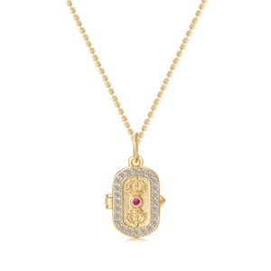 Collier en argent S925 plaqué or exquis avec une pierre rouge et un relief floral