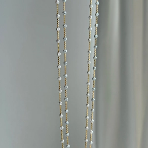 Minimalist S925 sterling silver crescent bead necklace with gold and silver ball chain