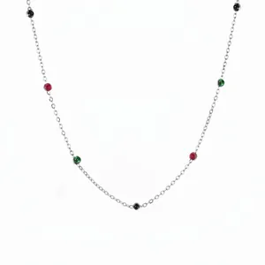 S925 Sterling Silver Necklace For Women Multicolor Zirconia Minimalist Dainty Colored Stone Clavicle Chain Jewelry Gift