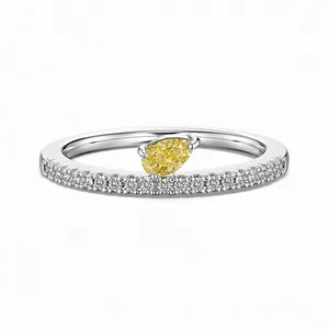 Bague en Argent Sterling 925 Zirconia Jaune Taille Poire Minimaliste Goutte d'Eau Incrusté Bijoux Cadeau Femme