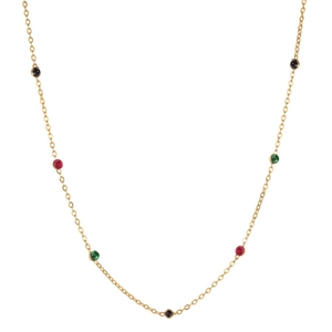Elegant S925 sterling silver gold necklace with colorful bezel-set zircon gemstones