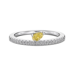 Bague scintillante en argent S925 avec pierre jaune taille poire et accents de diamants
