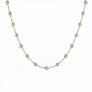 S925 Sterling Silver Beaded Necklace For Women Minimalist Bicolor Gold And Silver Textured Bead Clavicle Chain Jewelry Gift