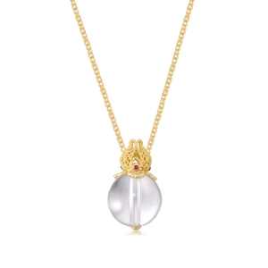 S925 silver necklace with white crystal pendant and gold filigree flower bud detail