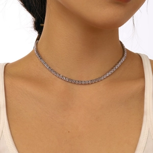 Classic S925 sterling silver 4mm tennis necklace featuring round-cut cubic zirconia crystals
