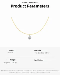 Detail of 925 sterling silver necklace with pear-cut stone and 1.82g weight spec