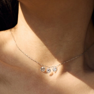 Elegant S925 sterling silver necklace featuring three sparkling round-cut pendant stones