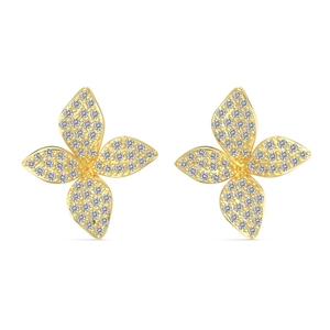 Luxurious S925 silver flower stud earrings with gold finish and pavé-set crystals