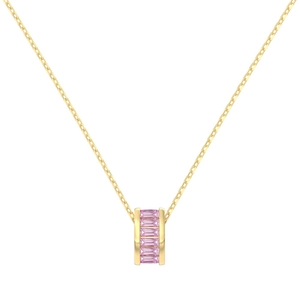 Exquisite gold-plated S925 sterling silver necklace with pink rectangular zircon pendant