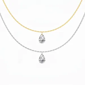925 Sterling Silver Water Drop Pendant Necklace For Women Zirconia Solitaire Pear Shape Clavicle Chain Jewelry Gift