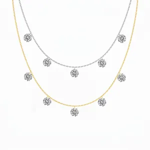 Elegante Collana in Argento Sterling 925 per Donna Ciondolo Semplice Tondo in Strass Catena Girocollo Gioielli Regalo