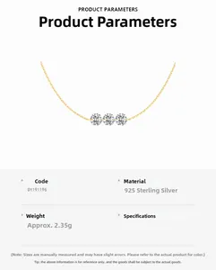 Detailed specs of S925 sterling silver three-stone zircon necklace with 2.35g weight
