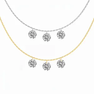 Elegant 925 Sterling Silver Three Stone Zirconia Pendant Necklace Simple Round Clavicle Chain Jewelry For Women Gold Silver