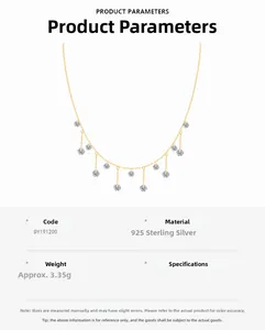 Detail of 925 sterling silver necklace featuring tassel crystal pendants and gold finish