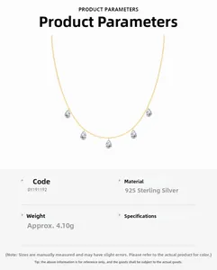 Detailed specs of S925 sterling silver necklace with five pear-cut cubic zirconia drops