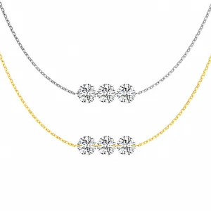 Collier Pendentif Trois Pierres en Argent Sterling 925 pour Femme Chaîne de Clavicule Minimaliste en Strass Rond Bijoux