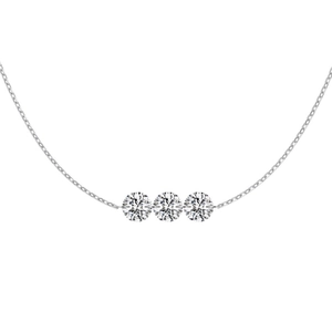 Exquis collier en argent sterling S925 avec trois pierres étincelantes de taille ronde