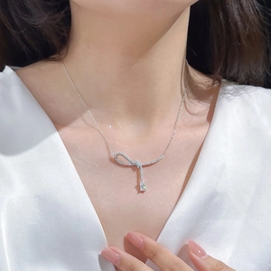 Collier nœud élégant en argent sterling S925 avec pendentif cristal pour femmes