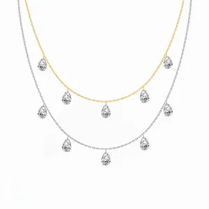 S925 Sterling Silver Water Drop Pendant Necklace For Women Zirconia Pear Shape Stone Charm Clavicle Chain Elegant Jewelry
