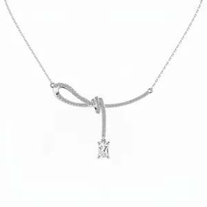 Collier Pendentif Nœud en Argent Sterling 925 pour Femme Élégant Bijoux en Zirconia Taille Émeraude avec Pierre Carrée Cadeau