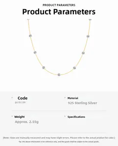 Detailed close-up of 925 sterling silver chain with circular zircon pendants and size specs