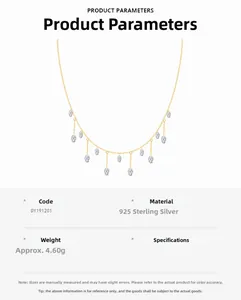 Detailed specifications of the S925 sterling silver tassel necklace with drop zircons