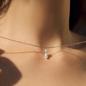 S925 sterling silver necklace featuring round and teardrop zircon pendants for women