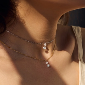 S925 Sterling Silver double-layered necklace set with gourd-shaped zircon pendants