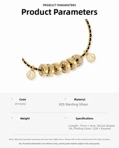 Dettaglio del bracciale in argento 925 con placcatura oro 22K e pietre di zircone 5A