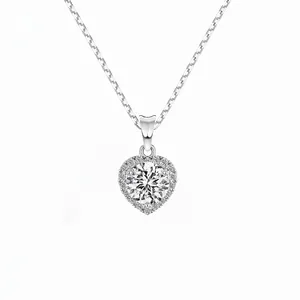 Collier Pendentif Cœur en Argent Sterling 925 pour Femme Collier Ras du Cou Mariage Halo Zirconia Bijoux de Mode Cadeau