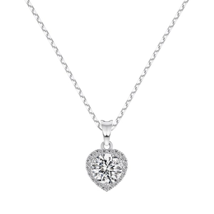 Élégant collier en argent sterling S925 avec pendentif cœur et pierre principale ronde