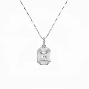 925 Sterling Silver Square Pendant Necklace For Women Exquisite Zirconia Geometric Clavicle Chain Minimalist Jewelry Gift