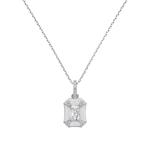 Minimalist S925 sterling silver necklace with a rectangular brushed pendant and oval stone