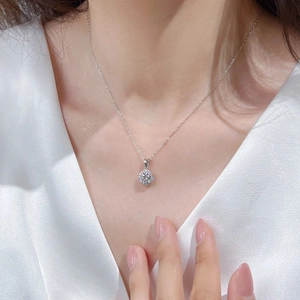 Elegant S925 sterling silver necklace with a classic round halo diamond pendant for women