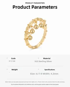Detail view of gold-plated S925 sterling silver ring with bells and engraved logo