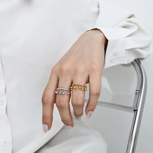S925 sterling silver rings with wave tassel beads in gold and silver finish