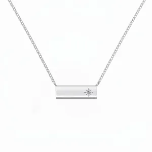 Collana con Pendente a Barra in Argento Sterling 925 per Donna Minimalista Incisa a Stella con Strass Catena a Clavicola Gioielli Oro Argento