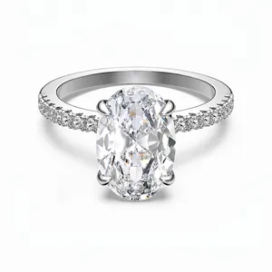 Luxury 925 Sterling Silver Oval Cut Zirconia Engagement Ring For Women Elegant Pave Inlaid Wedding Promise Ring Jewelry