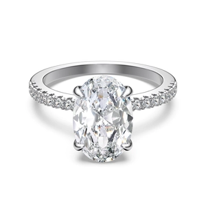 Classic S925 silver ring with 8x12mm oval gemstone and pavé set diamond band