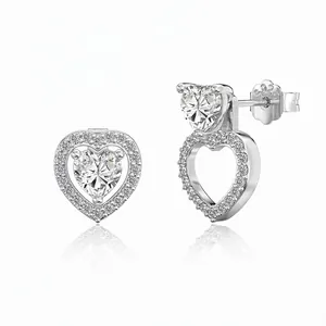 925 Sterling Silver Heart Stud Earrings For Women Rhinestone Double Heart Inlaid Gold Silver Elegant Jewelry Gift