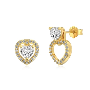 Elegant S925 sterling silver heart earrings with gold plating and sparkling zircon stones