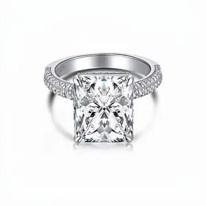 Anello in Argento Sterling 925 Con Zirconia Taglio Radiant da Donna Lusso Quadrato 7 Carati Strass Intarsiato Gioielli Nozze