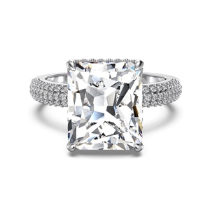Anello di lusso in argento S925 con diamante taglio radiant 7ct e fascia pavé di diamanti