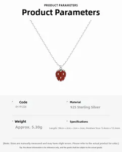 Detailed technical view of S925 sterling silver strawberry pendant with size and specs