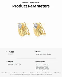 Detailed view of S925 silver shell earrings with 5A heart-shaped zircon and 14K plating